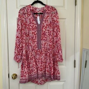 NWT Poupette St Barth Pink Floral Long Sleeve Mini Dress